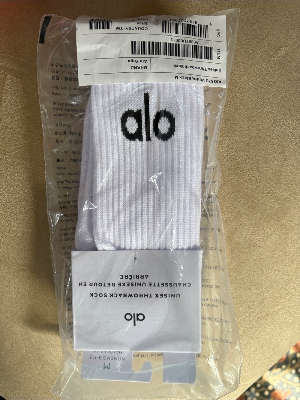 ALO Yoga White Crew Socks with Black Logo
